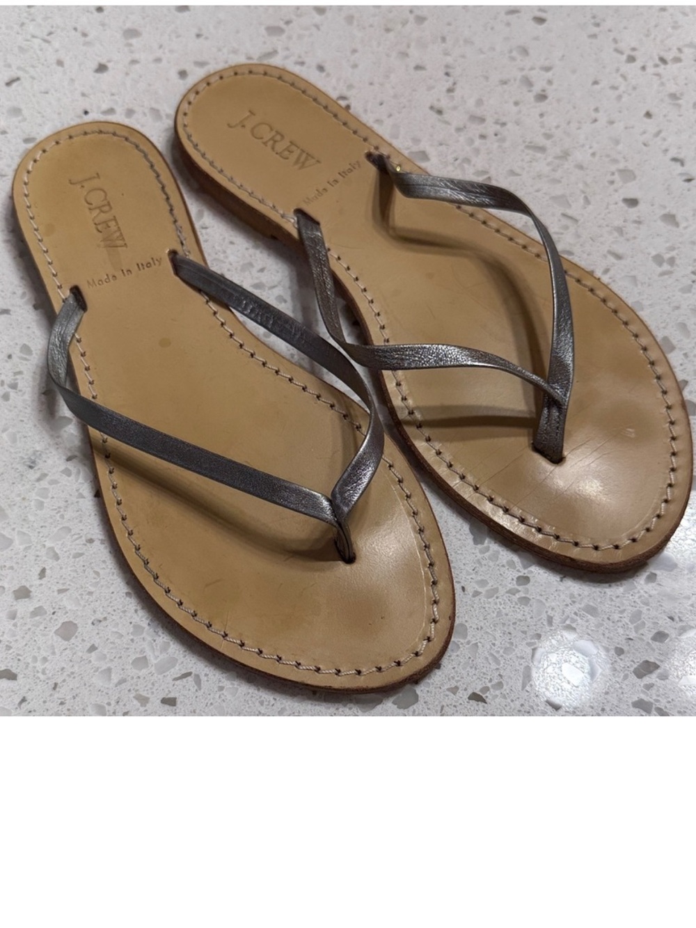 J Crew Silver Thong Sandals Beach sz 7